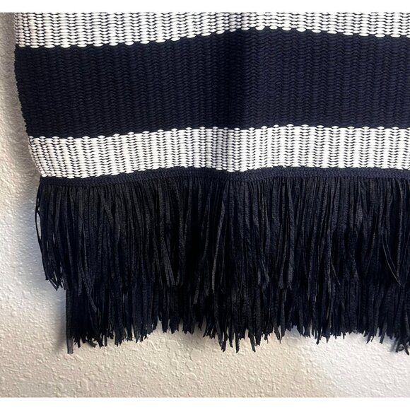 Club Monaco Navy & White Striped Knit Tank Top Fringe Sz XS Gold Buttons Trendy - Picture 12 of 14
